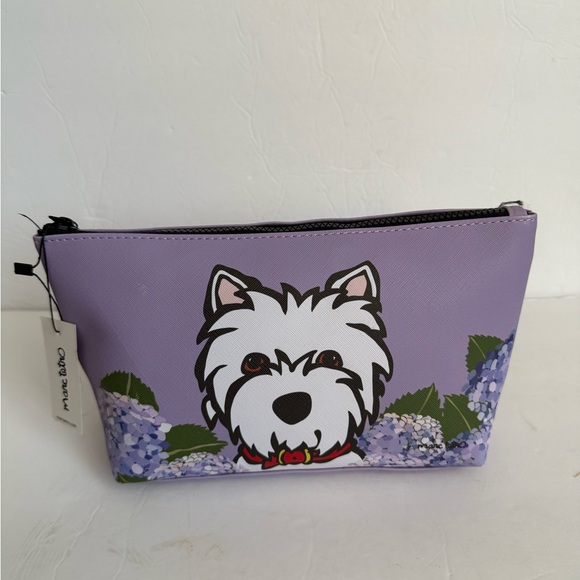 Marc Tetro NWT West Highland Terrier Dog Print Purple Cosmetic Make Up‎ Bag - Picture 1 of 3